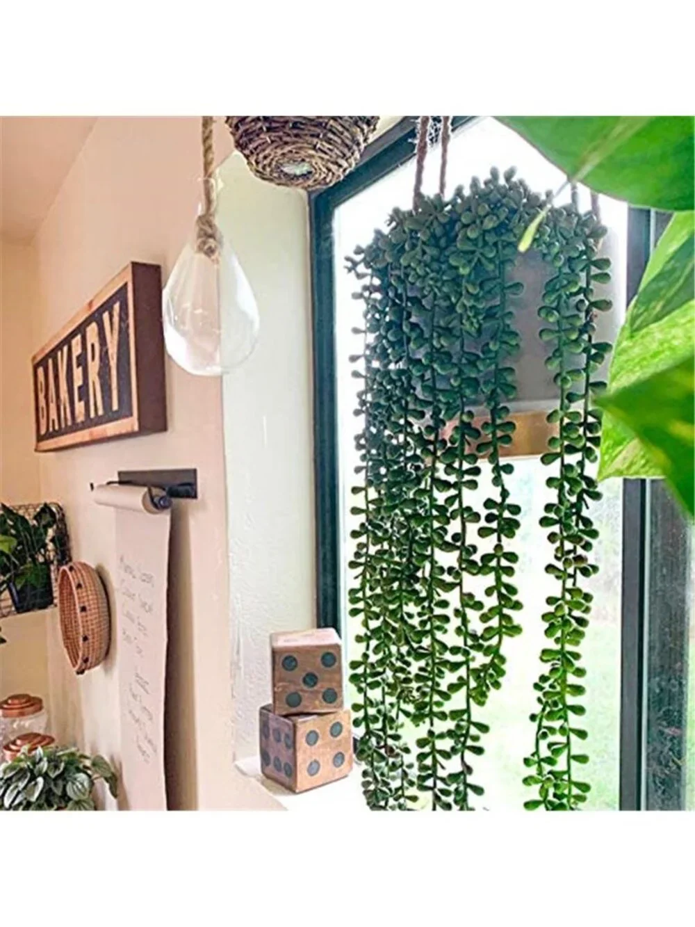 Artificial Hanging String Of Pearls Plant Green PVC Succulent Home Decor 4 Pack